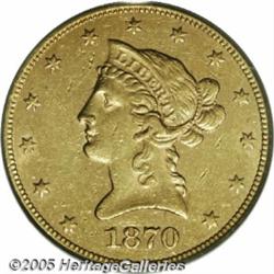 1870-CC $10 AU55 PCGS. Winter 1-A, the only known