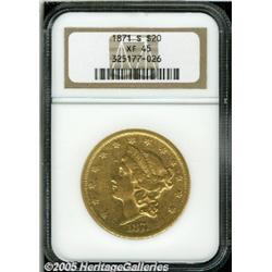 1871-S $20 XF45 NGC. Well struck and problem-free