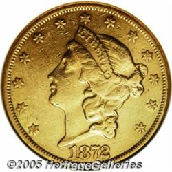 1872-CC $20 AU50 NGC. Lightly abraded surfaces wi