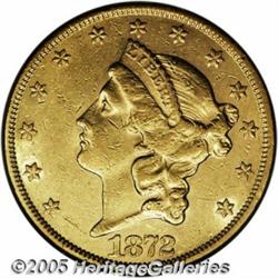 1872-CC $20 AU55 PCGS. Typically abraded, as one 