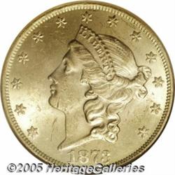 1873 $20 Open 3 MS62 NGC. A boldly struck piece w