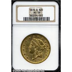 1873-S $20 Closed 3 AU58 NGC. A reasonably struck