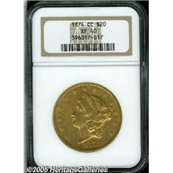 1874-CC $20 XF40 NGC. Well struck with lovely red