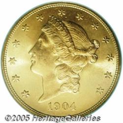 1904 $20 MS65 PCGS. Fully struck with glowing min