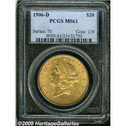 1906-D $20 MS61 PCGS. Tan-gold patina overlays so