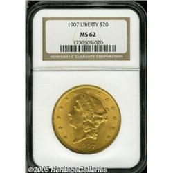 1907 $20 MS62 NGC. Well struck with bright satiny