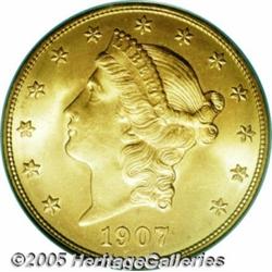 1907-D $20 MS65 PCGS. This amazingly clean Gem di