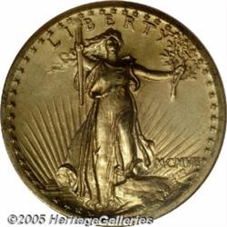 1907 $20 High Relief, Flat Rim MS63 NGC. This is 