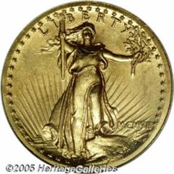 1907 $20 High Relief, Wire Rim MS60 ANACS. The Wi