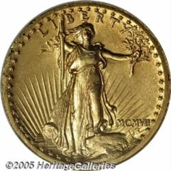 1907 $20 High Relief, Wire Rim MS63 NGC. Two vers