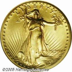 1907 $20 High Relief, Flat Rim MS65 NGC. The stor