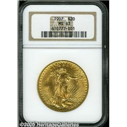 1907 $20 Arabic Numerals MS63 NGC. A bright and l