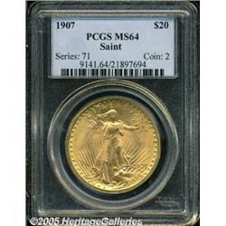 1907 $20 Arabic Numerals MS64 PCGS. The Capitol b