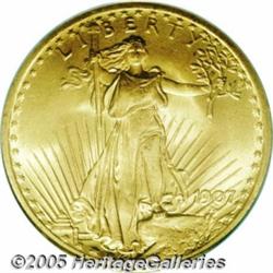 1907 $20 Arabic Numerals MS66 PCGS. The first yea