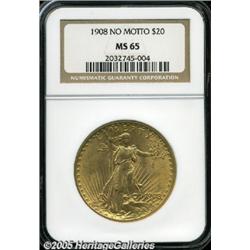 1908 $20 No Motto MS65 NGC. Pebbly-like surfaces 