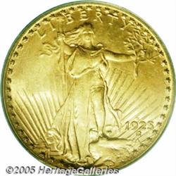 1925-S $20 MS63 PCGS. This is frosty, orange-gold