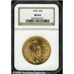 1926 $20 MS64 NGC. Flashy luster and sharply stru