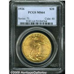 1926 $20 MS64 PCGS. A crisply struck and lustrous