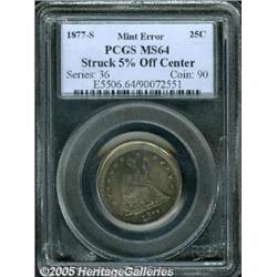 1877-S 25C Seated Quarter--Struck 5% Off Center--