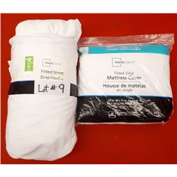 QUEEN FITTED SHEET AND FITTED VINYL MATTRESS COVER