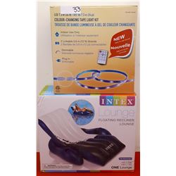 LED COLOUR CHANING TAPE LIGHT & INTEX LOUNGE FLOATING RECLINER