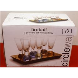 CIRCLEWARE FIREBALL 7 PC VODKA SET WITH GOLD TRAY