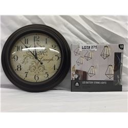 WALL CLOCK + LED BATTERY STRING LIGHTS