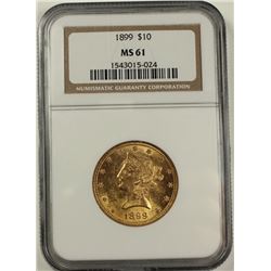 1899 $10 GOLD LIBERTY NGC MS 61