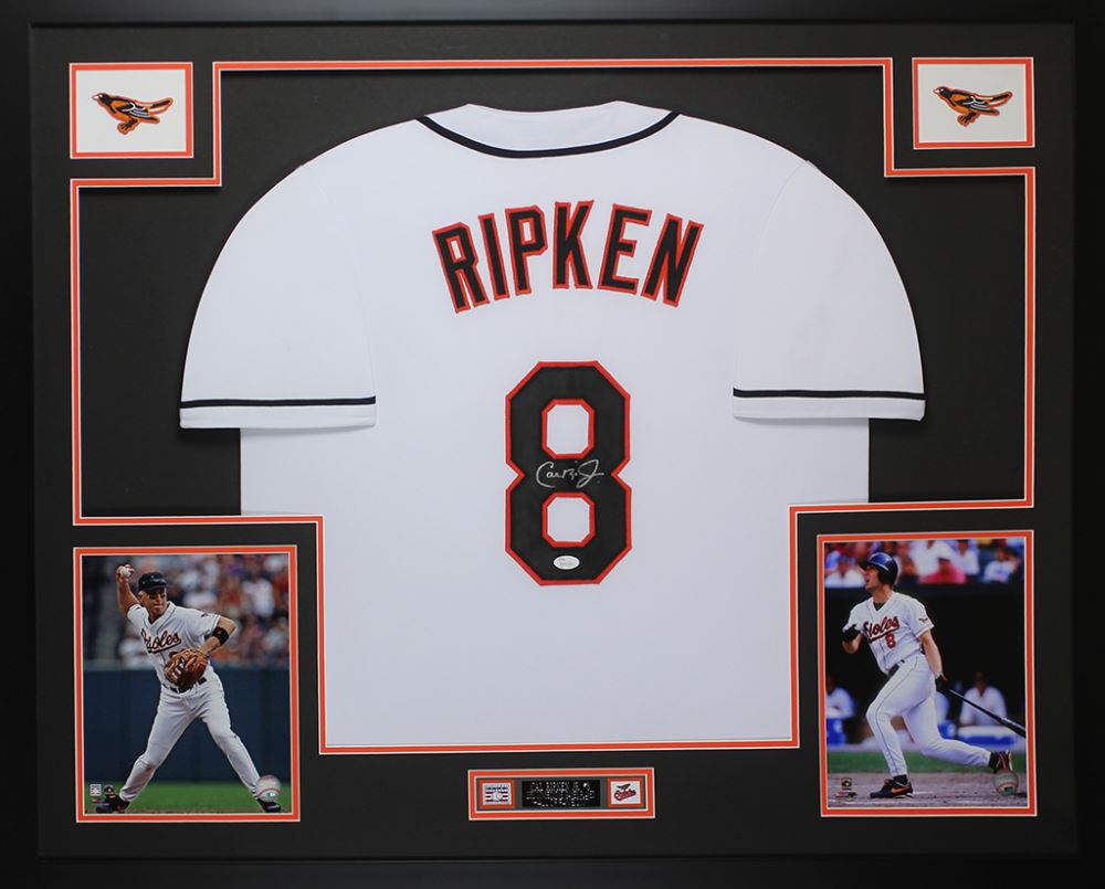 Cal Ripken Jr. Signed Orioles 35x43 Custom Framed Jersey Display (JSA COA)