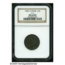 1828 1/2 C 12 Stars MS62 Brown NGC. B-3, C-2, R.2