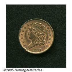 1832 1/2 C MS60 Red and Brown, Obverse Scratches,