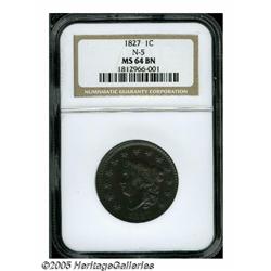 1827 1C MS64 Brown NGC. N-11, R.1. Incorrectly at
