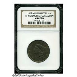 1829 1C Medium Letters MS62 Brown NGC. N-3, High 