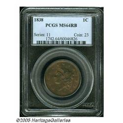 1838 1C MS64 Red and Brown PCGS. N-8, R.1. A late