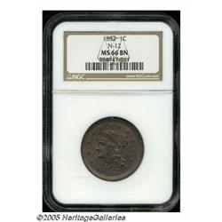 1852 1C MS66 Brown NGC. N-12, R.1. A likely Condi