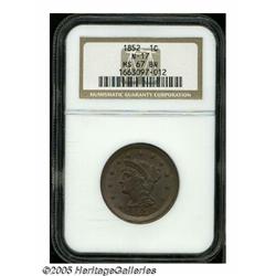 1852 1C MS67 Brown NGC. N-17, R.1. A small die lu