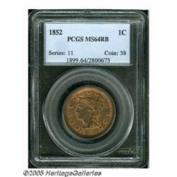 1852 1C MS64 Red and Brown PCGS. N-14, R.1. The d