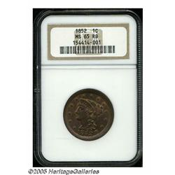 1852 1C MS65 Red and Brown NGC. N-22, R.1. Newcom