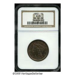 1853 1C MS66 Brown NGC. N-25, R.1. Despite the br