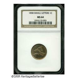 1858 1C Small Letters MS64 NGC. Unlike many Flyin