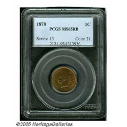 1878 1C MS65 Red and Brown PCGS. Well struck and 