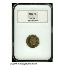 1862 1C PR64 NGC. A difficult proof type coin due