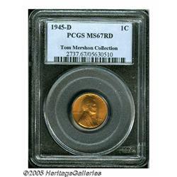 1945-D 1C MS67 Red PCGS. Explosive reddish-orange