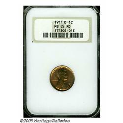 1917-D 1C MS65 Red NGC. Brassy-copper patina reve