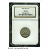 Image 3 : 1867 5C Rays MS65 NGC. Repunched Date. Silvery-gr