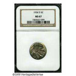 1936-D 5C MS67 NGC. Fully struck and pristine, th