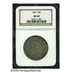 1820 50C Square Base Knob 2, Large Date MS60 NGC.