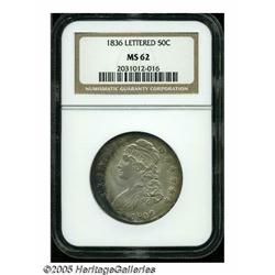 1836 50C Lettered Edge MS62 NGC. O-115, R.3. Arcs