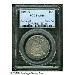 1851-O 50C AU58 PCGS. Luminous steel-blue and hon