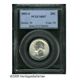 1951-S 25C MS67 PCGS. Light honey color enriches 